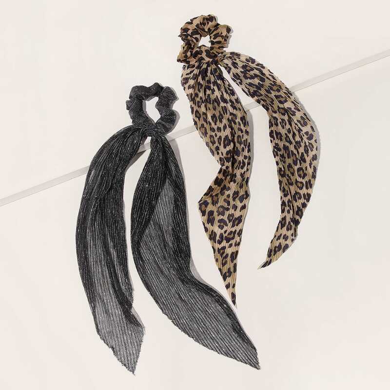 

2pcs Leopard Print Scrunchie Scarf, Multicolor