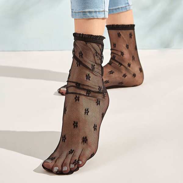 

Цветочные сетчатые носки 1 пара, Чёрный