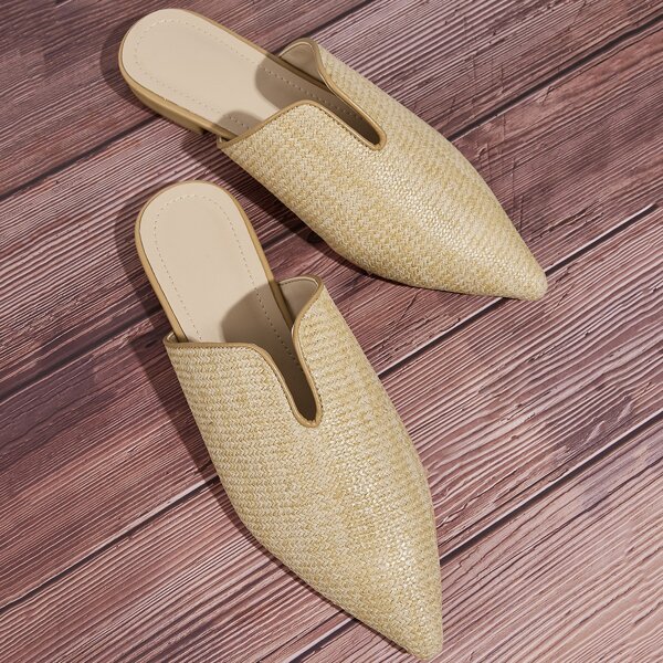 

Braided Point Toe Flat Mules, Khaki