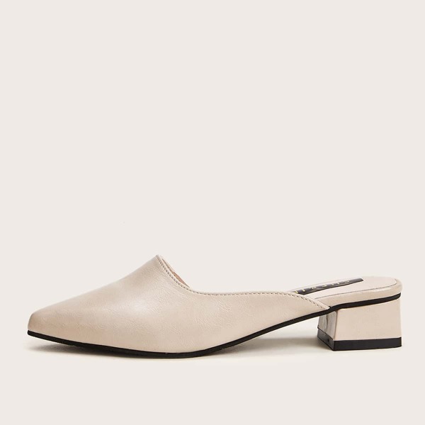 

Point Toe Block Heeled Mules, Beige