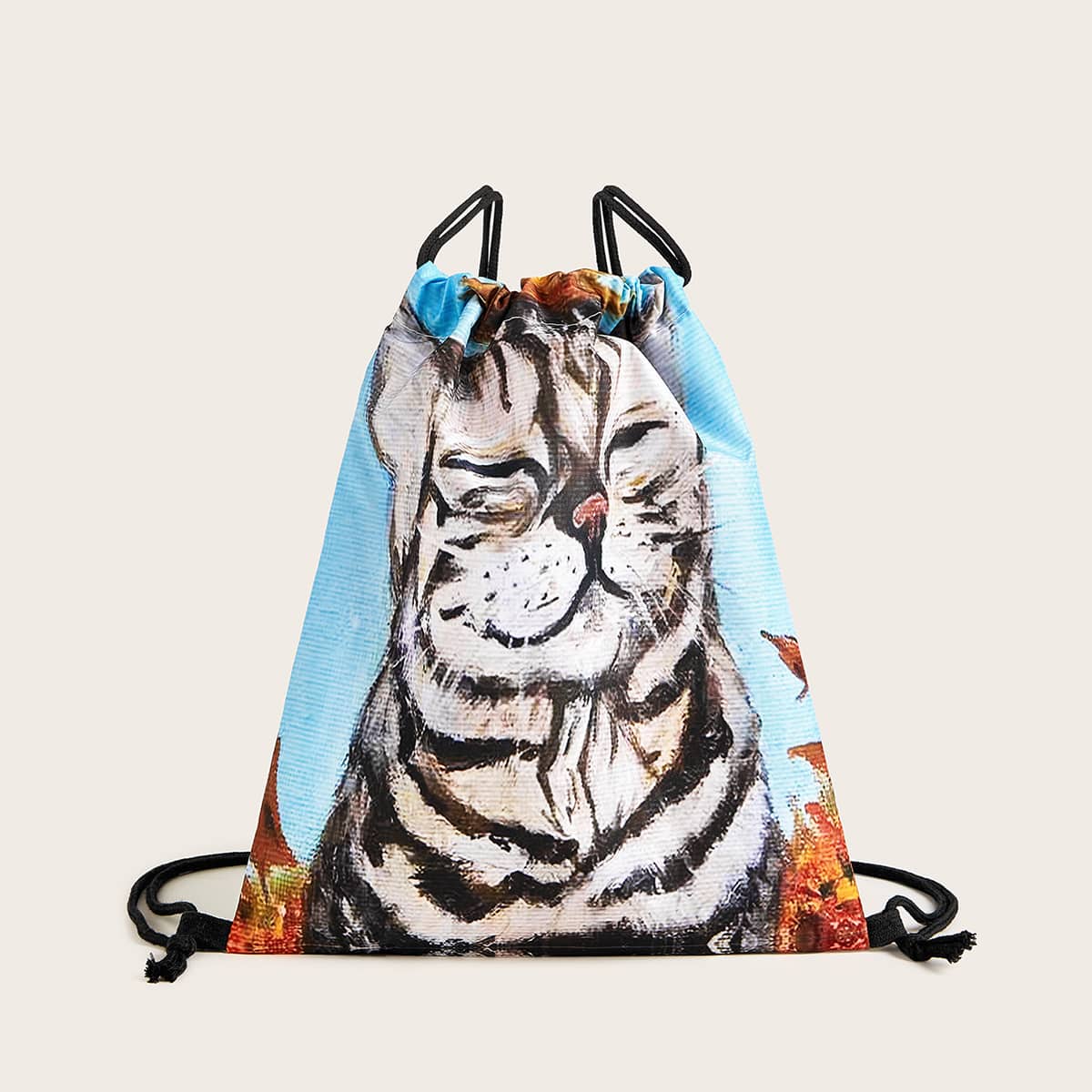 

Cat Pattern Drawstring Backpack, Multicolor