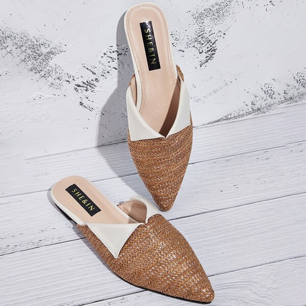 

Braided Point Toe Flat Mules, Brown
