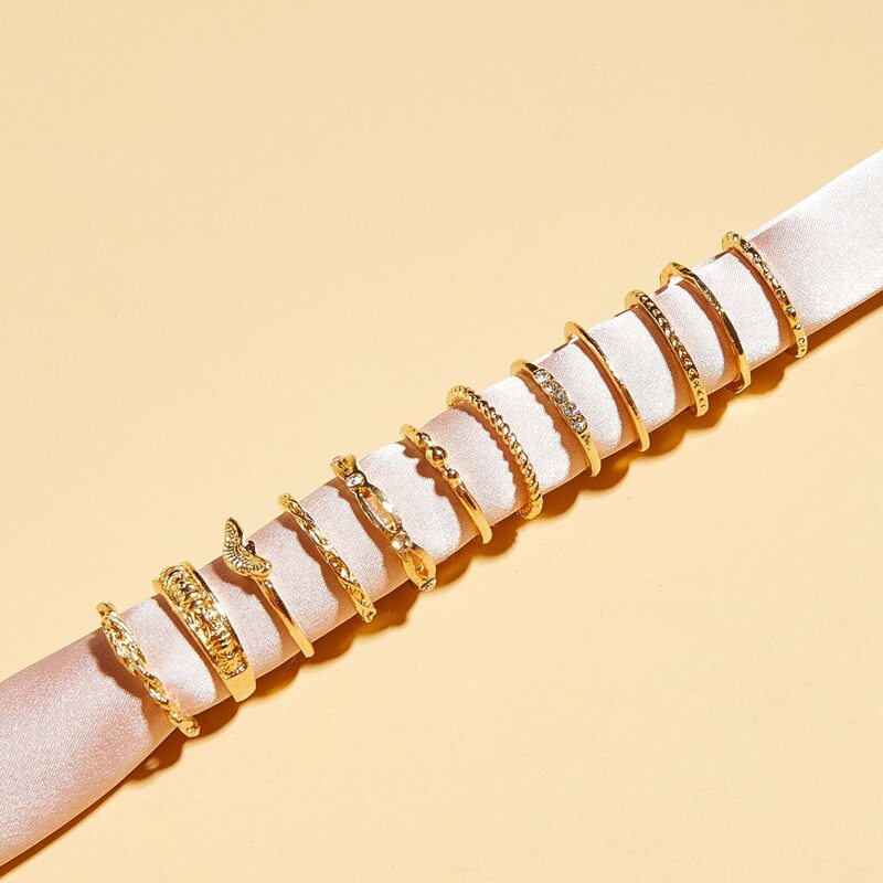 

12pcs Rhinestone Decor Twist Ring, Gold