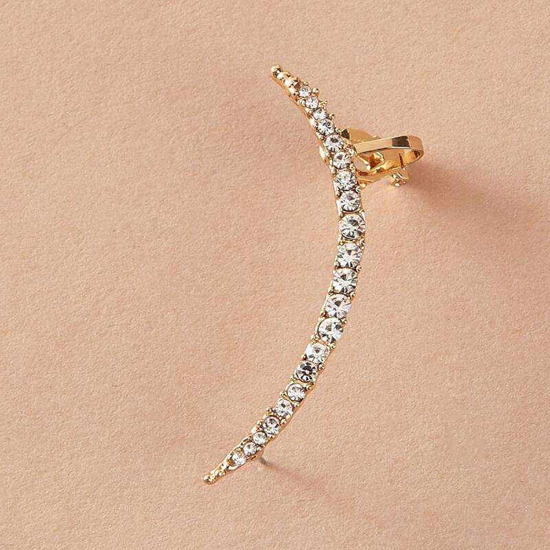 

1pc Rhinestone Decor Ear Climber, Silver