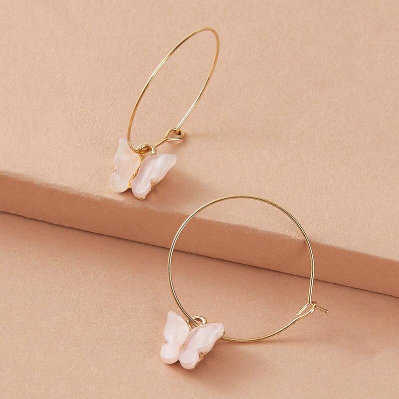 

1pair Butterfly Charm Drop Earrings, Gold