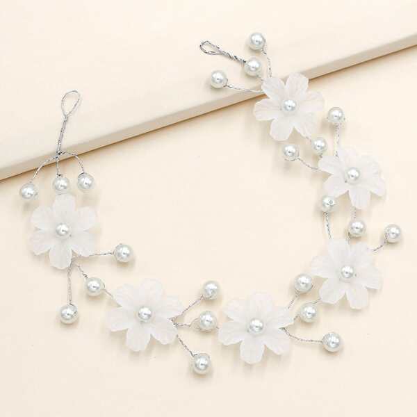 

Pearl Decor Floral Pattern Hair Accessory, Silver