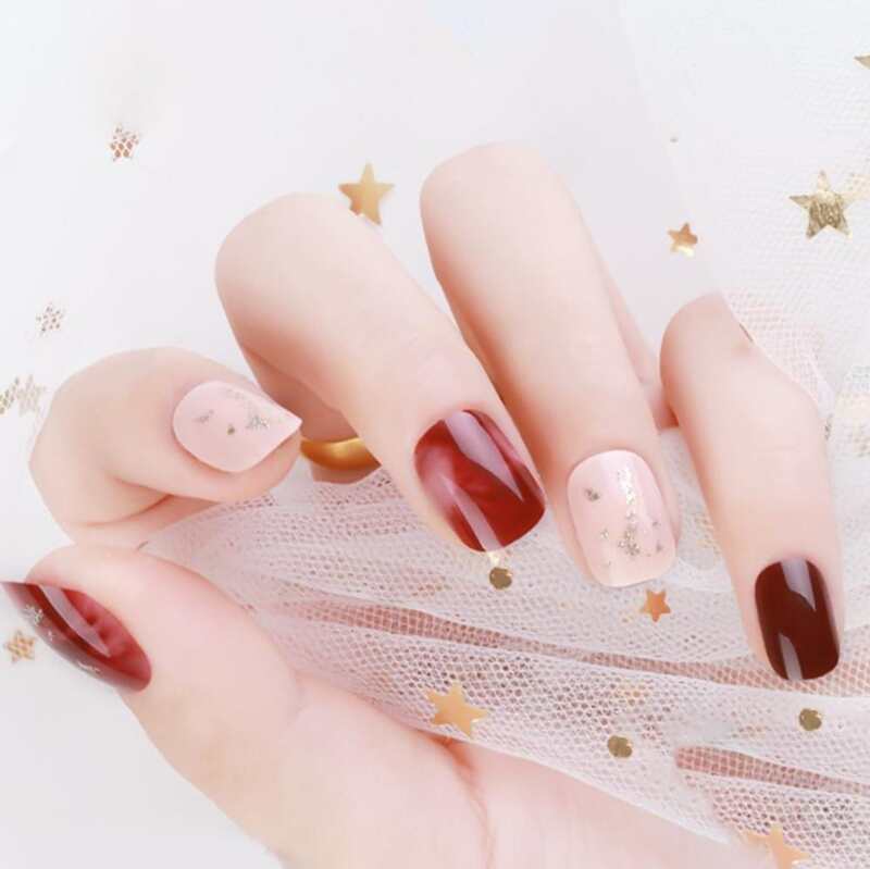 

24pcs Fake Nails & Double Sided Tape & Manicure, Multicolor