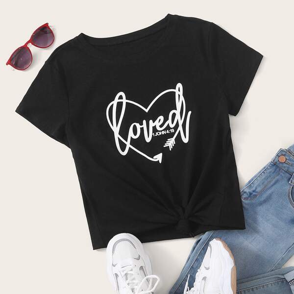 

Heart & Letter Graphic Tee, Black
