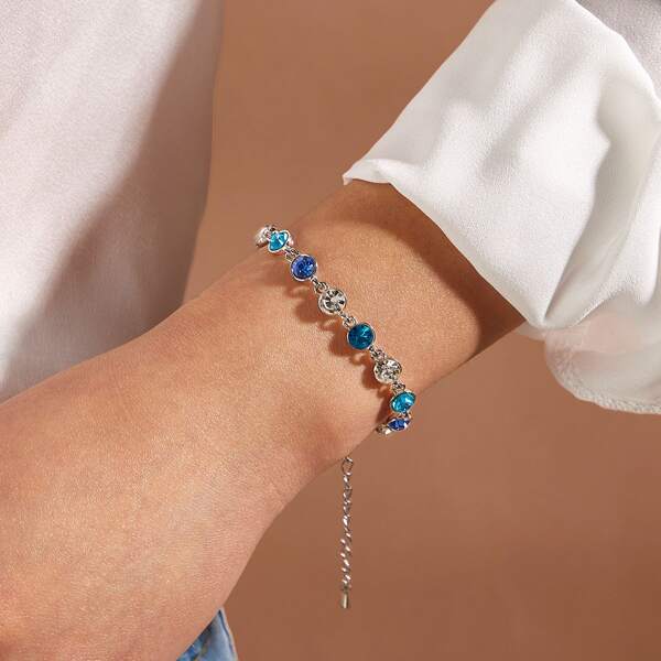 

1pc Rhinestone Engraved Chain Bracelet, Multicolor