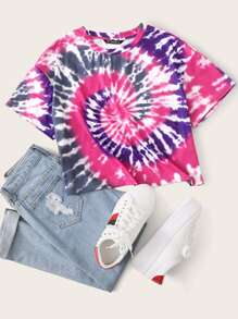 SHEIN Camiseta de tie dye de hombros caídos - Multicolor - Ver 1