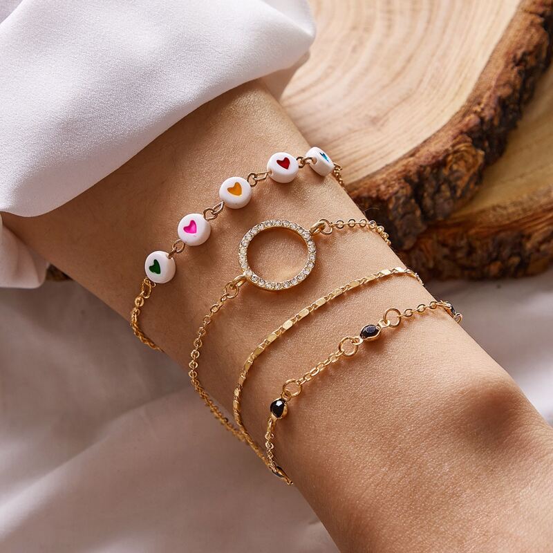 

4pcs Rhinestone Engraved Bracelet, Gold