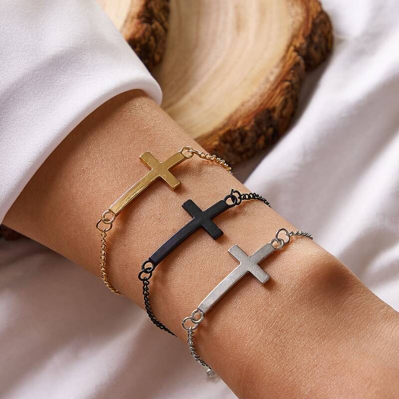 

3pcs Cross Decor Bracelet, Multicolor