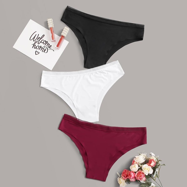 

3pack Plus Contrast Trim Seamless Panty Set, Multicolor