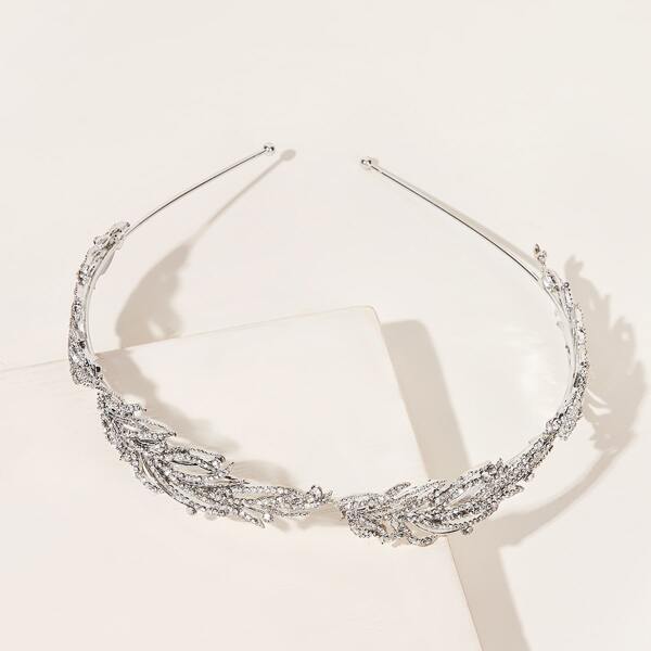 

Rhinestone Engraved Leaf Decor Hair Hoop, Silver