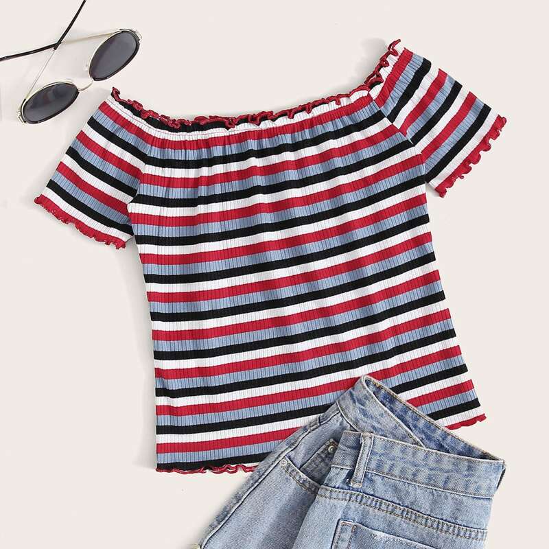 

Lettuce Edge Striped Bardot Tee, Multicolor