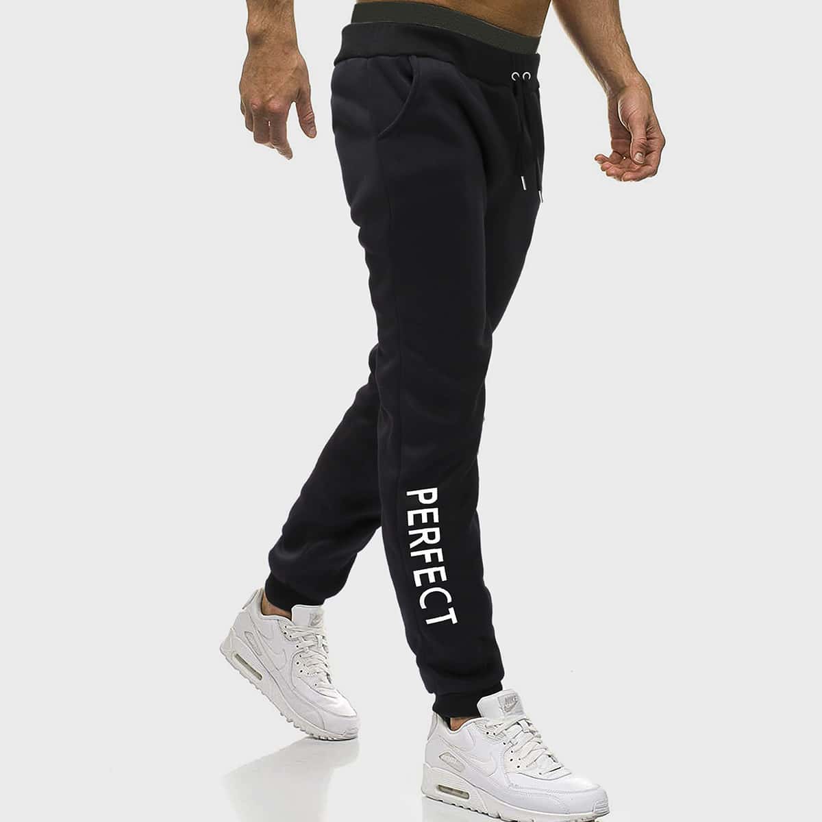 

Guys Letter Print Side Pocket Drawstring Sweatpants, Black