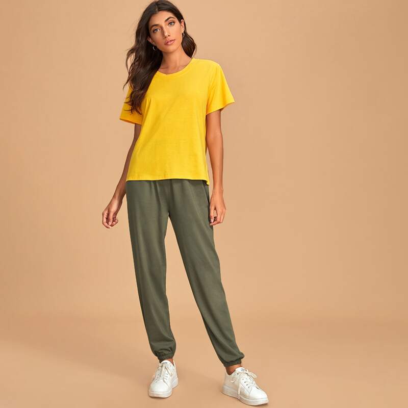 

Solid Tee & Pants PJ Set, Multicolor