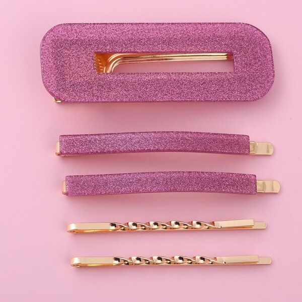 

5pcs Glitter Hair Clip, Pink