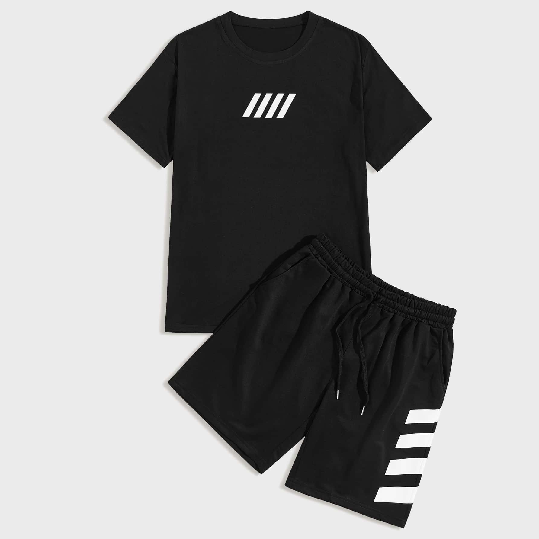 

Guys Stripe Tee & Track Shorts, Black