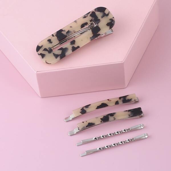 

5pcs Tortoiseshell Pattern Hair Clip, Multicolor