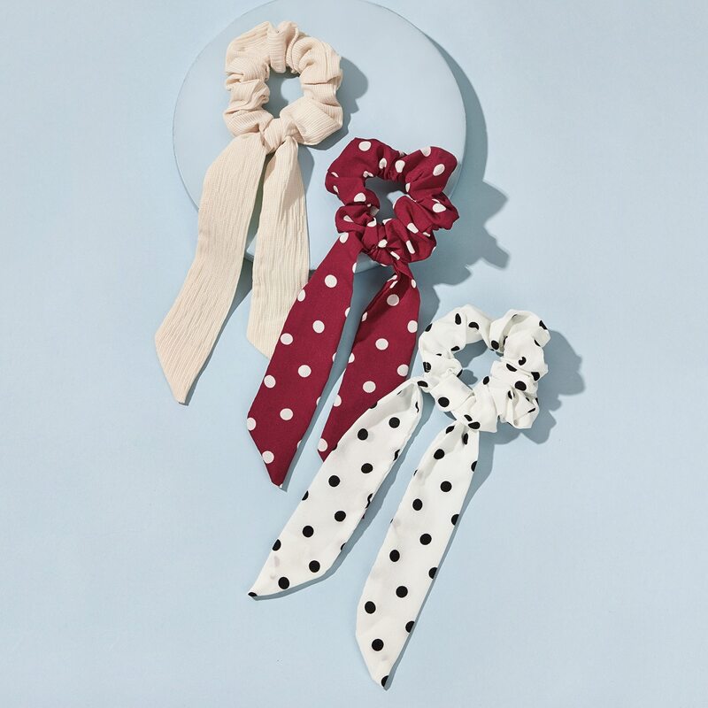 

3pcs Polka Dot Scrunchie Scarf, Multicolor