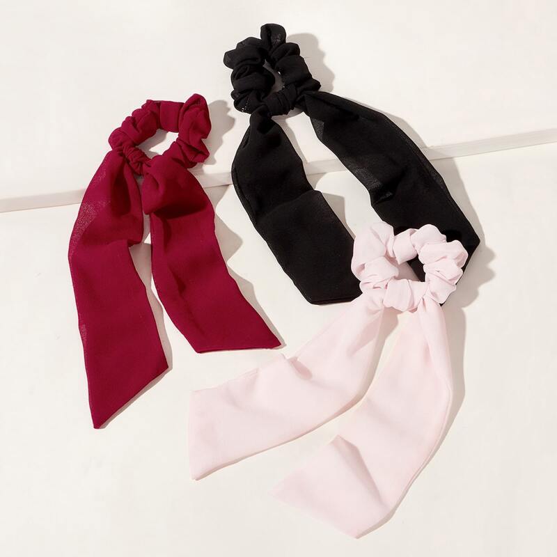 

3pcs Solid Scrunchie Scarf, Multicolor