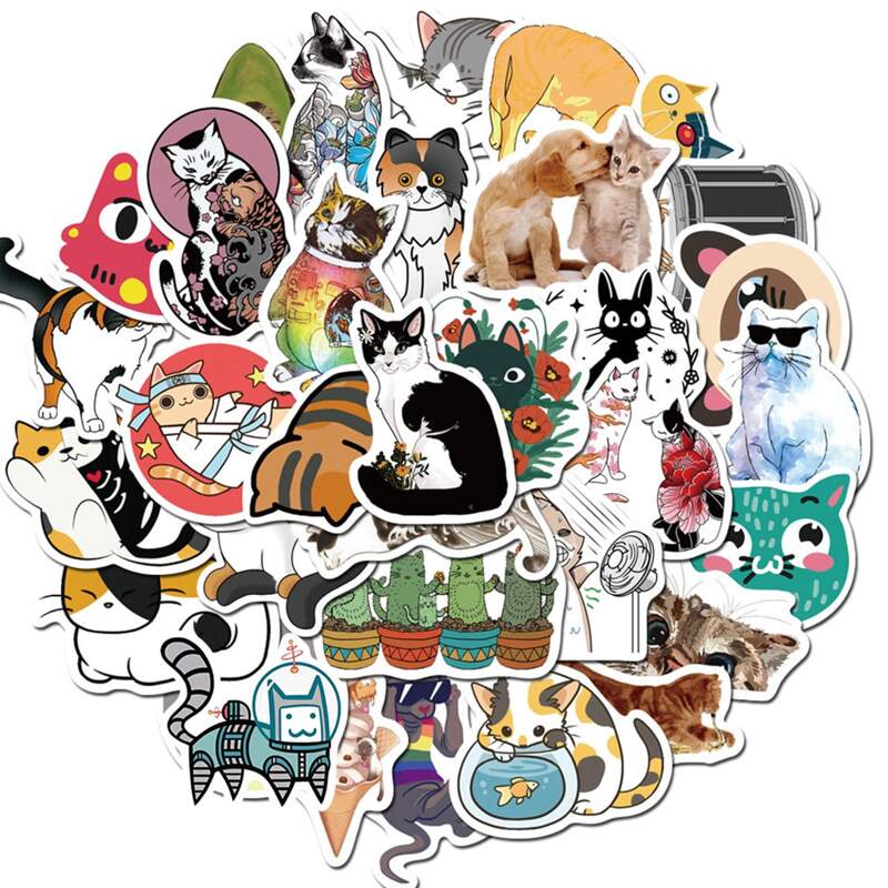 

50pcs Cartoon Cat Pattern Sticker, Multicolor