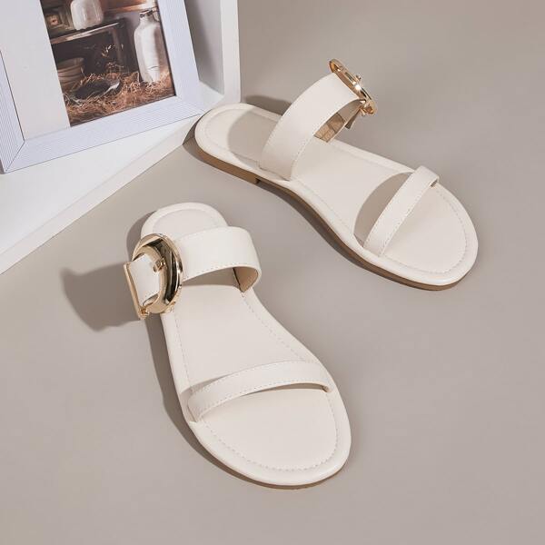 

Metal Buckle Decor Sliders, Beige