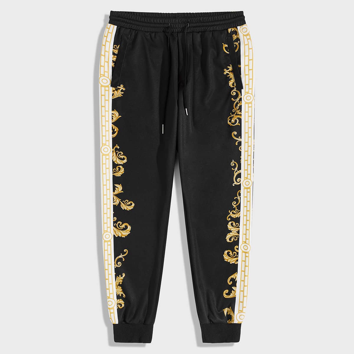 

Guys Drawstring Waist Baroque Print Joggers, Black