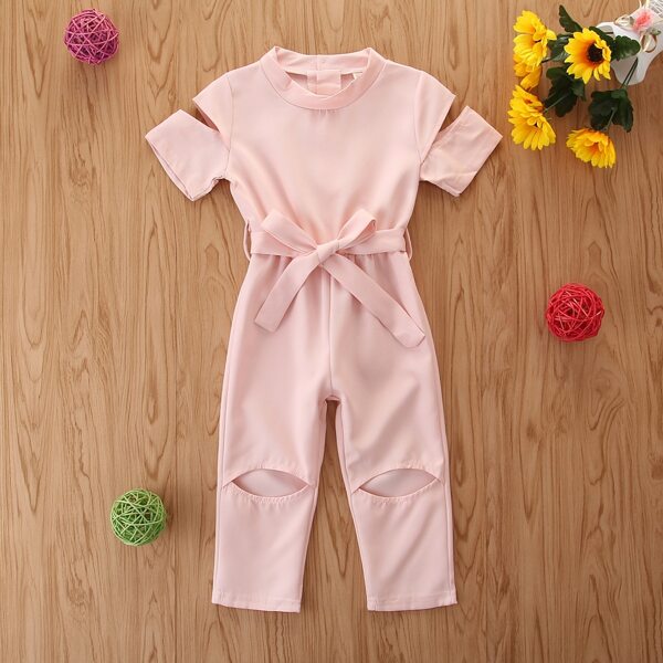 

Toddler Girls Self Tie Cut Out Jumpsuit, Pink
