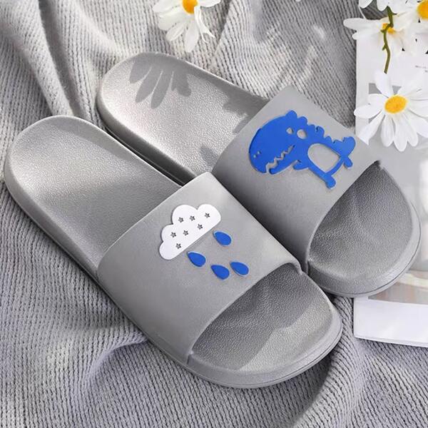 

Men Cartoon Graphic Open Toe Sliders, Grey
