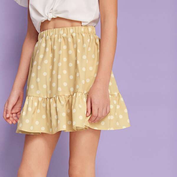 

Girls Ruffle Hem Polka Dot Skirt, Yellow