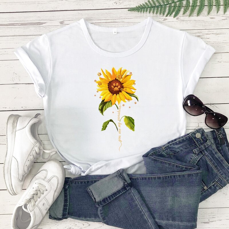 

Sunflower And Slogan Graphic Tee, White