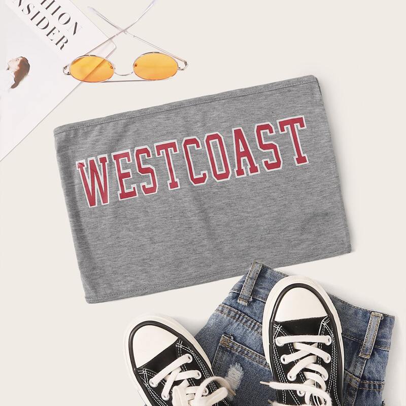 

Letter Graphic Gray Bandeau Top, Grey