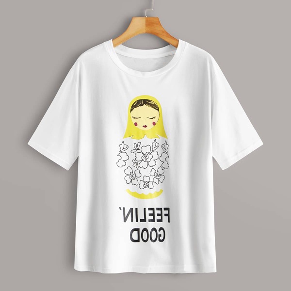 

Figure And Letter Graphic Tee, White
