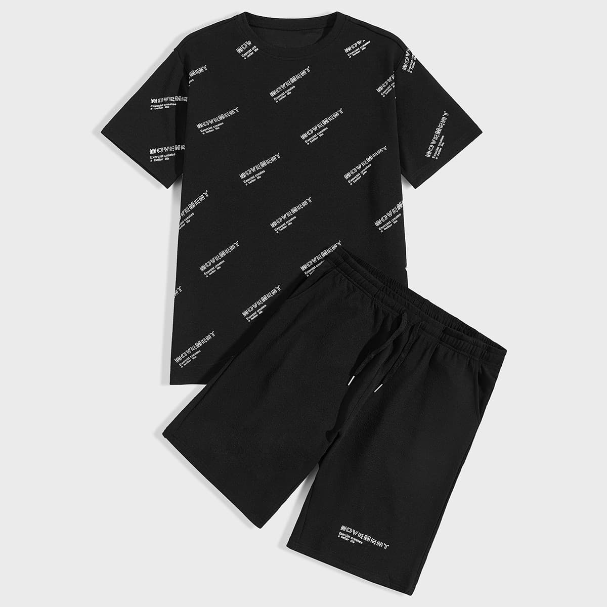 

Guys Letter Graphic Tee & Drawstring Waist Shorts, Black