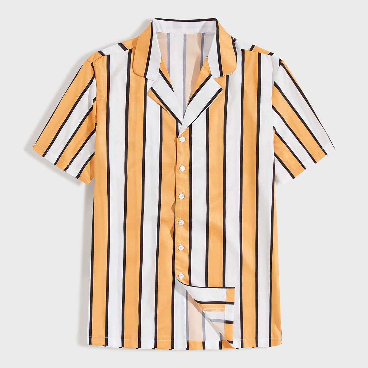 

Guys Lapel Neck Color Block Striped Shirt, Multicolor