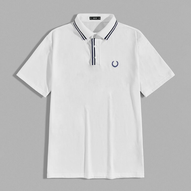 

Guys Embroidery Detail Striped Trim Polo Shirt, White