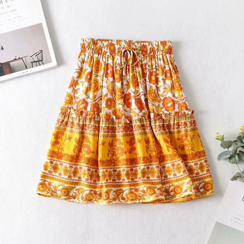 

Floral Frill Trim Drawstring A-Line Skirt, Multicolor