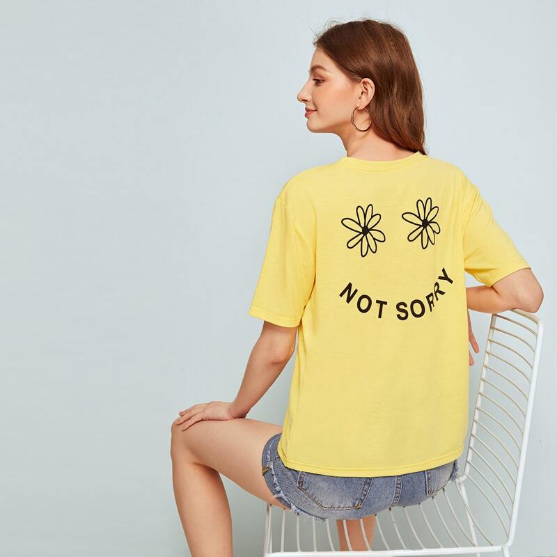 

Letter & Floral Graphic Yellow Tee