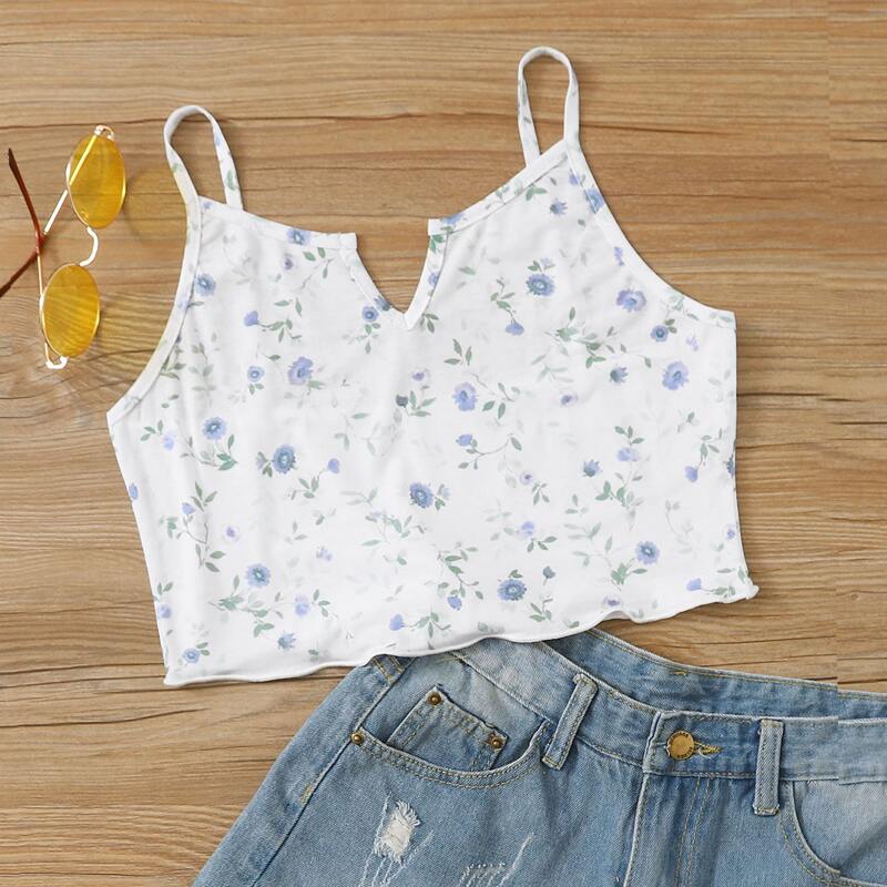 

Floral Notch Crop Cami, White