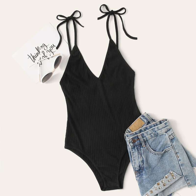 

Ribbed Black Cami Bodysuit
