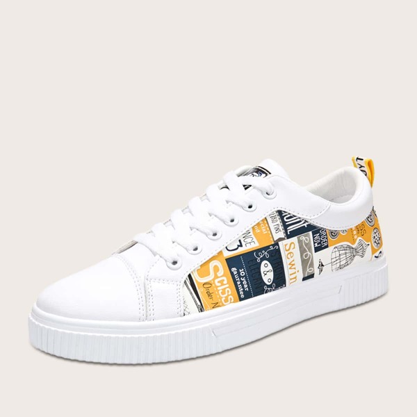 

Men Lace-up Front Letter Graphic Sneakers, White