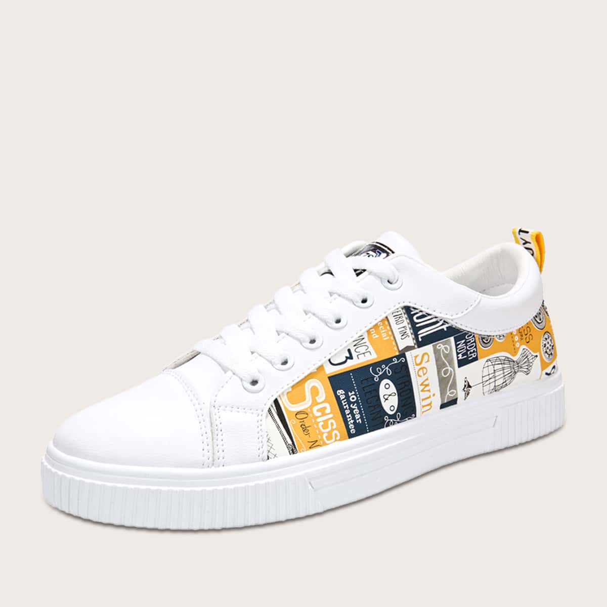 

Guys Lace-up Front Letter Graphic Sneakers, White