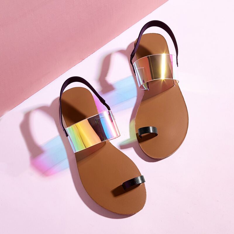 

Toe Ring Holographic Slingback Sandals, Multicolor