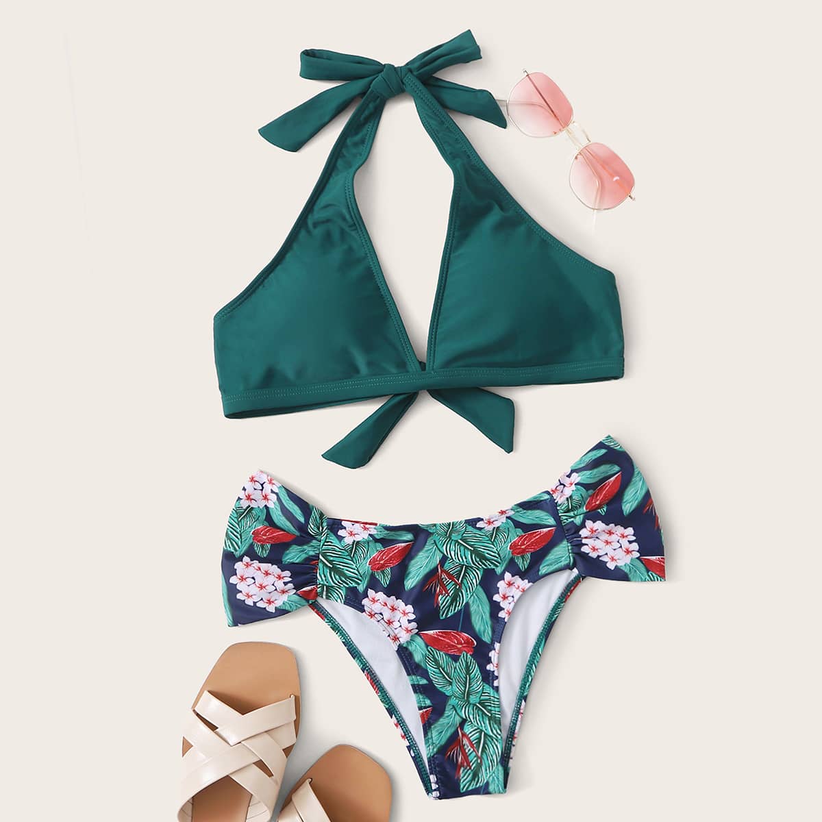 

Tropical Halter Bikini Swimsuit, Multicolor
