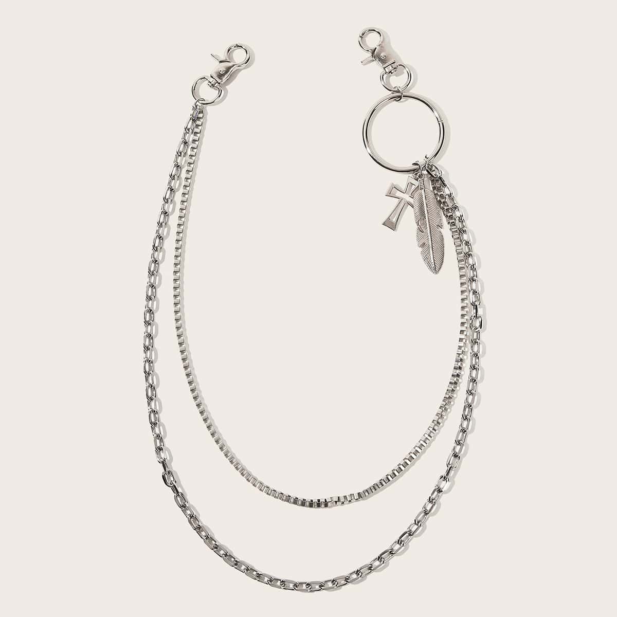 

Cross & Leaf Decor Chain Belt, Silver