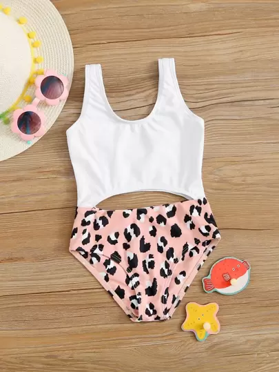 Toddler Girls Contrast Leopard One Piece Swimsuit Shein Usa