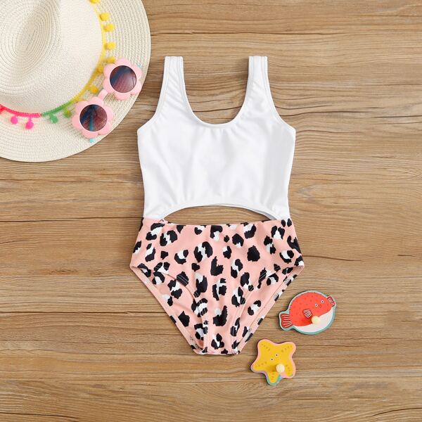 

Toddler Girls Contrast Leopard One Piece Swimsuit, Multicolor