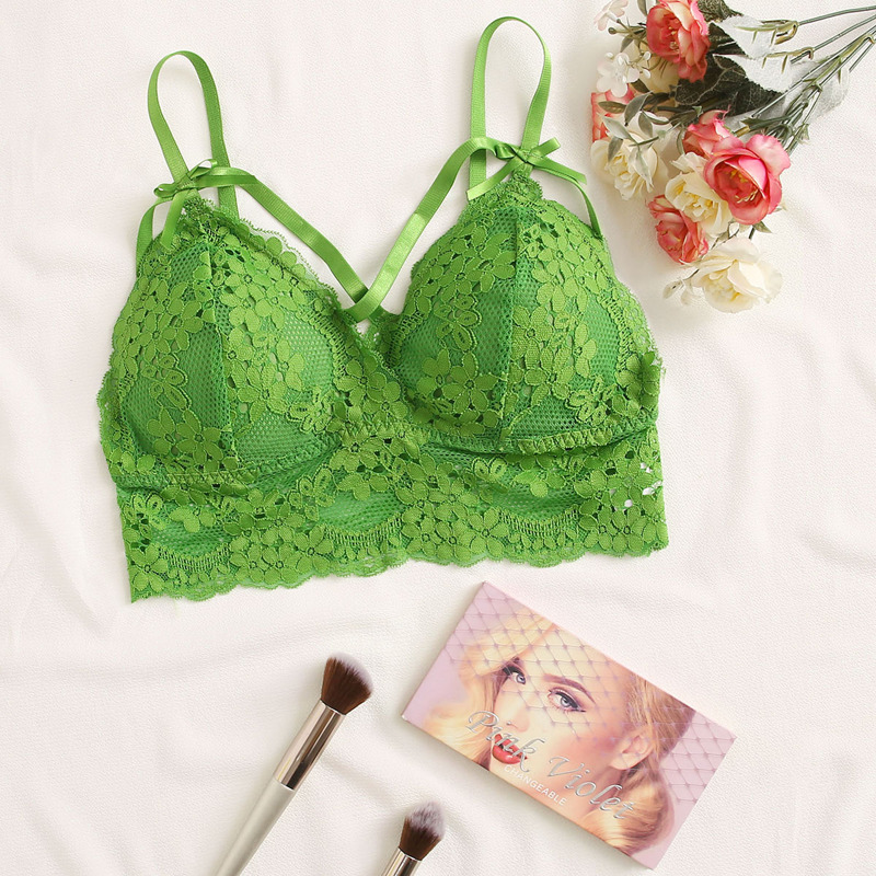 

Floral Lace Harness Bralette, Green